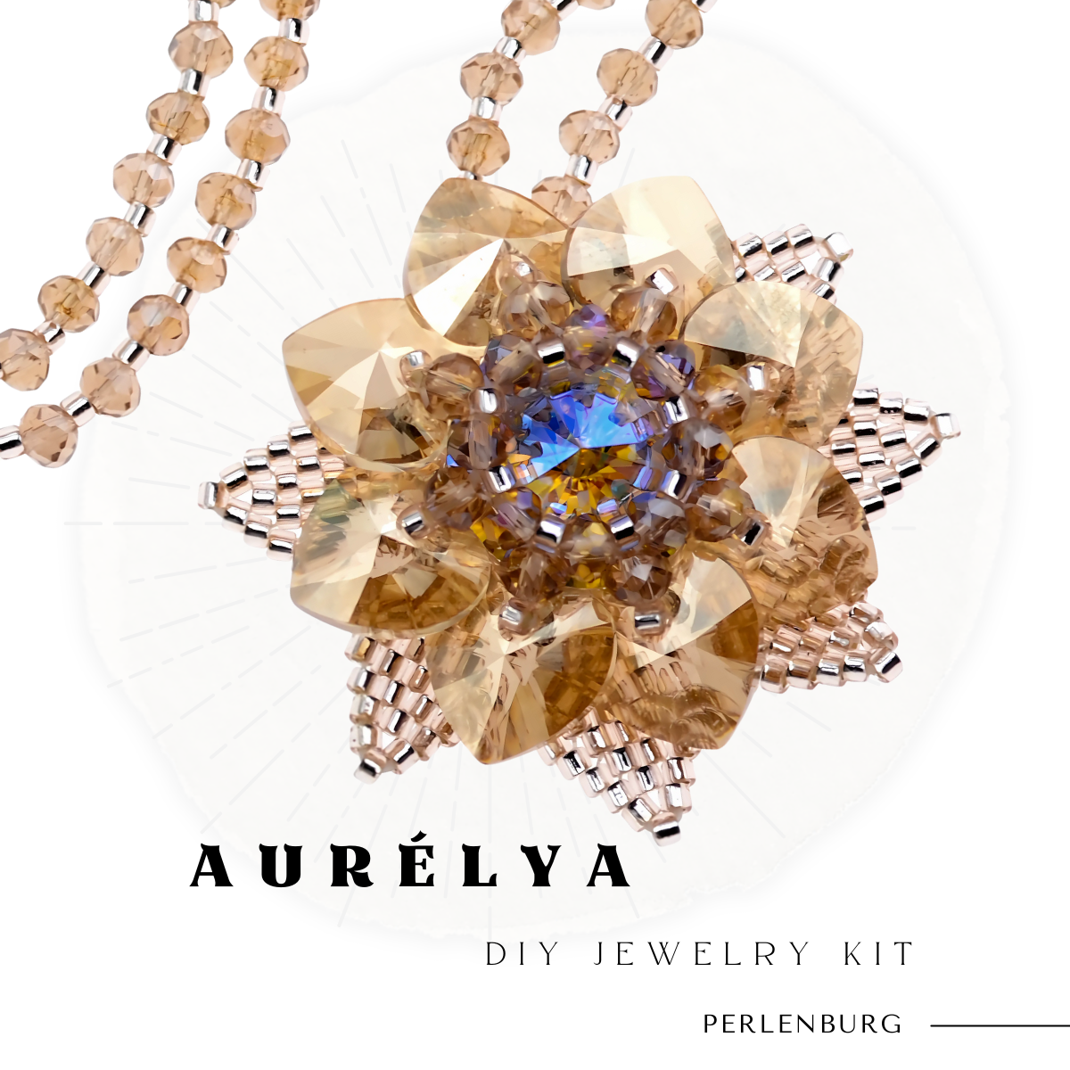 DIY-Set 25. „Aurélya“ – goldene Blütenanhänger mit Kristall, Anleitung & Zubehör I Schmuck selber machen