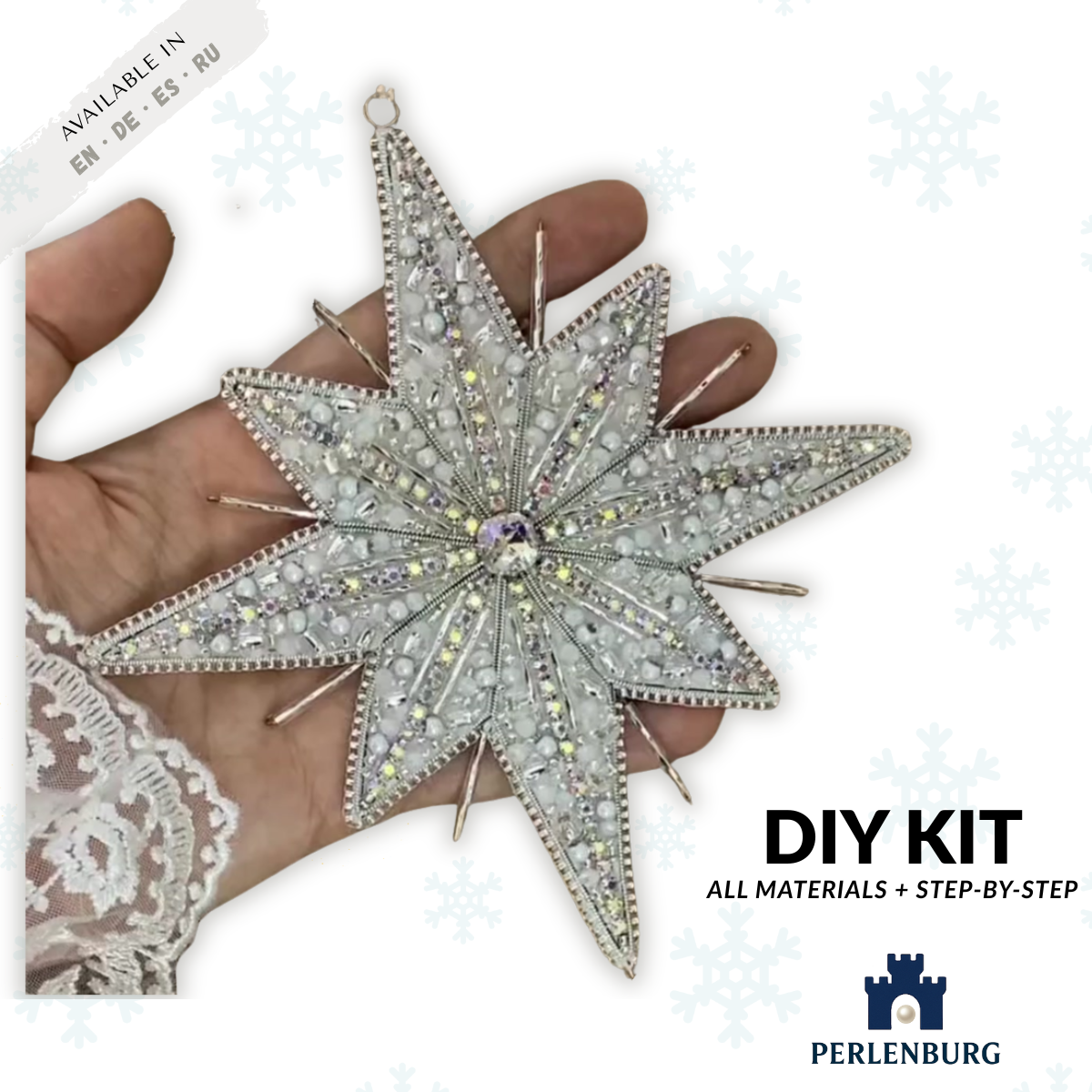 DIY-Set 932. Weihnachten Stern  selber sticken DIY Kit mit Perlen + Anleitung + Zubehör