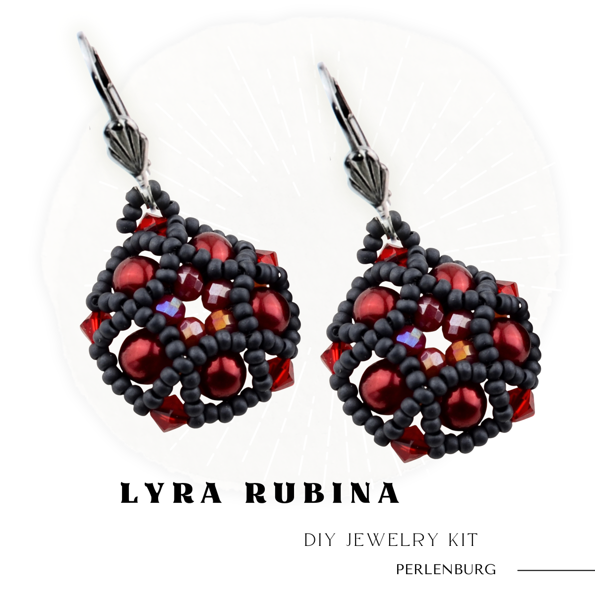 DIY-Set 585. Schmuckset „Lyra Rubina“ – Ohrringe mit roten Perlen & Anleitung (Faden + Nadel gratis dazu)