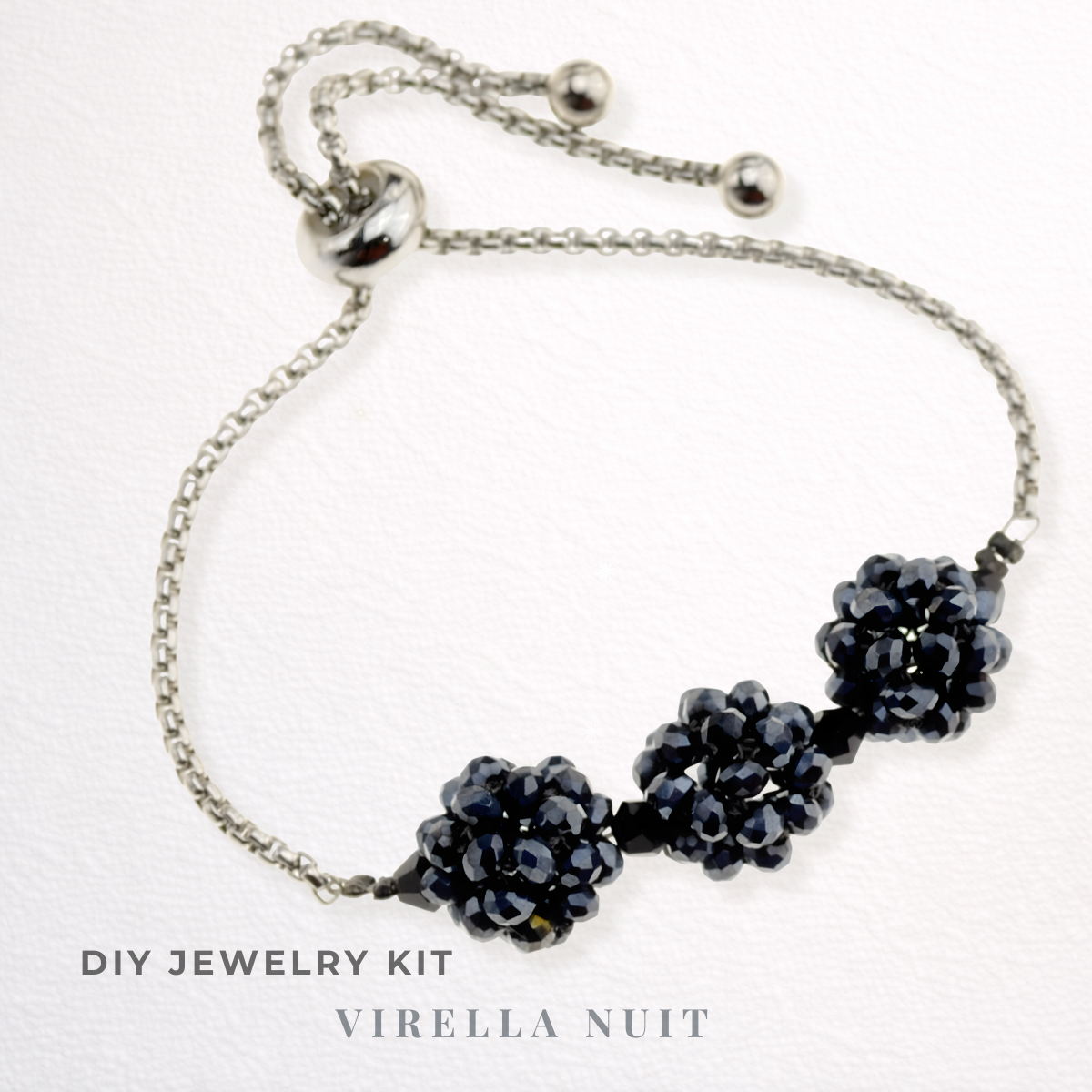 DIY-Set 29.  „Virella Nuit“ – elegantes Armband zum Selbermachen mit Glasperlen und Edelstahlkette, perfekt zum Perlen basteln.