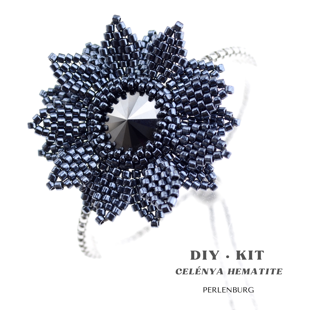 DIY-Set 503. Schmuckset Armband „Celénya Hematite“ – elegantes Perlenarmband mit Hämatit-Kristall und japanischen Perlen, Armband selber basteln im märchenhaften Design.