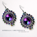 DIY-Set 904. Schmuckset „Ophelia Amethysta“ – elegante Ohrringe mit schimmerndem Amethyst-Rivoli und irisierenden Perlen, Ohrringe selber basteln.