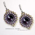 DIY-Set 904. Schmuckset „Ophelia Nera“ – elegante Ohrringe mit dunklem Rivoli und gold-violetten Perlen, Ohrringe selber basteln im märchenhaften Design.